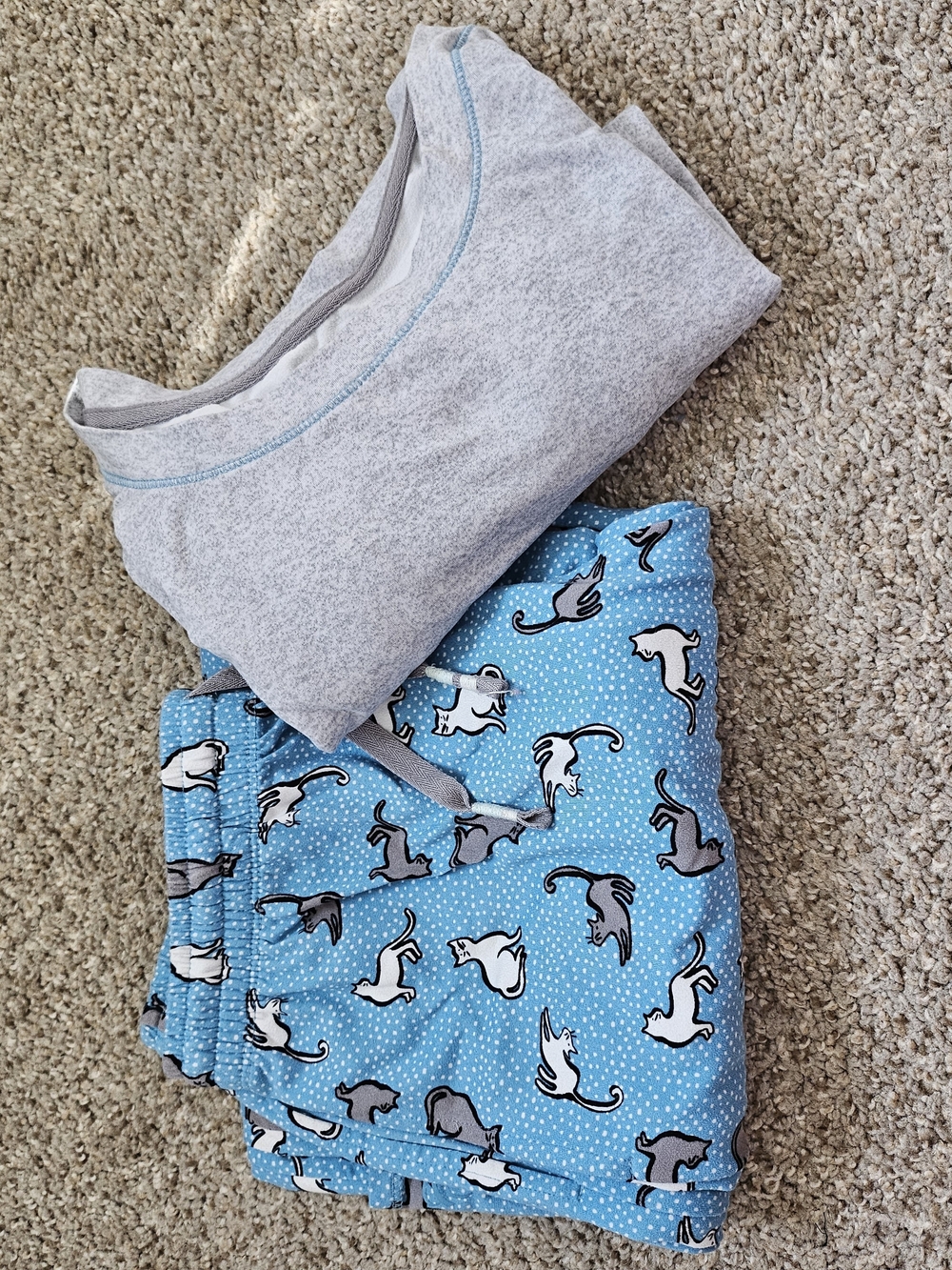 Cuddl Duds Womens Blue Cat Print Pajama Set with Light Gray Top Sizd Ps
